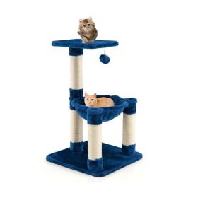 Multi-Level Cat Tower Cat Tree w/Cat Hammock (Color: Blue, Type: Pets)