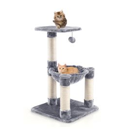 Multi-Level Cat Tower Cat Tree w/Cat Hammock (Color: gray, Type: Pets)